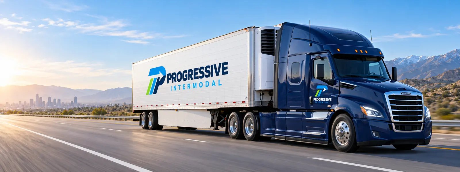 Progressive Intermodal refrigerated truck traveling on an American highway