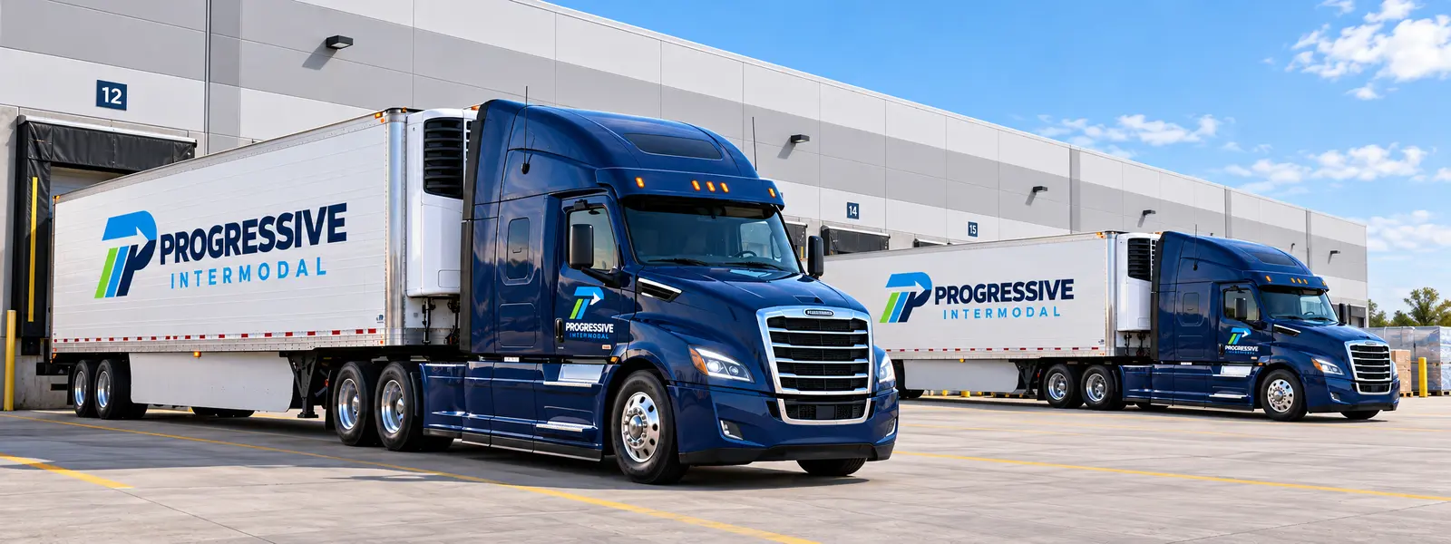 Progressive Intermodal refrigerated trucks at a logistics facility